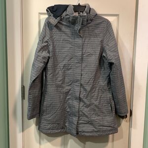 Marmot Gray Stripe Plaid “Membrain” Waterproof Hooded Lightweight Parka Jacket